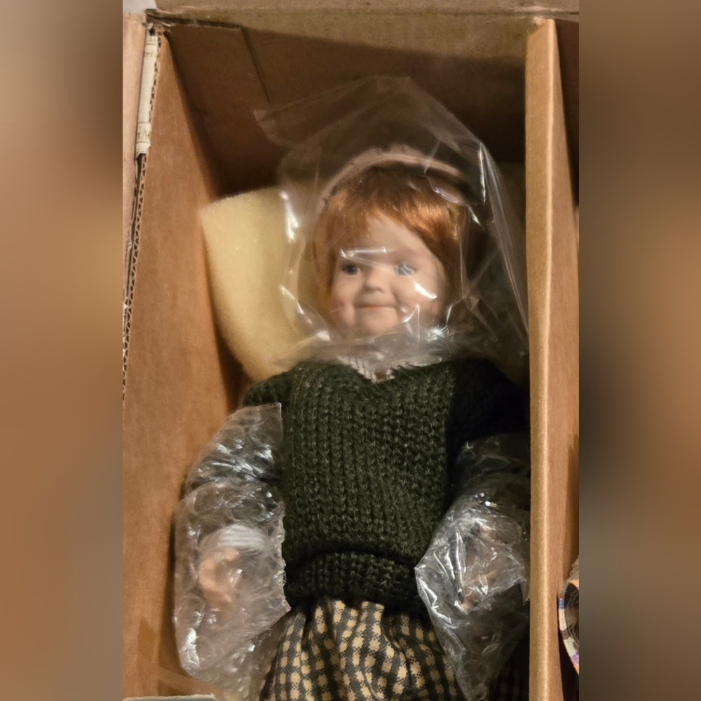 Collectible Doll Set with Green Sweater and Striped Dress by Ashton-Drake New - Picture 4 of 7